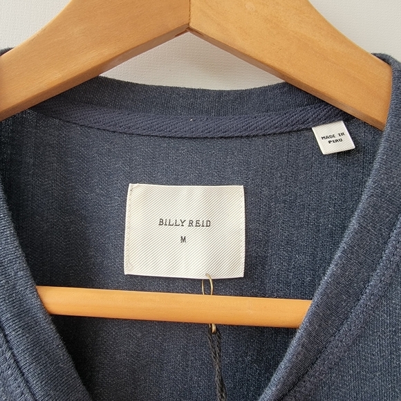 Billy Reid New True Navy Herringbone Terry Mens Size Medium Henley Neutral Shirt - Picture 5 of 15